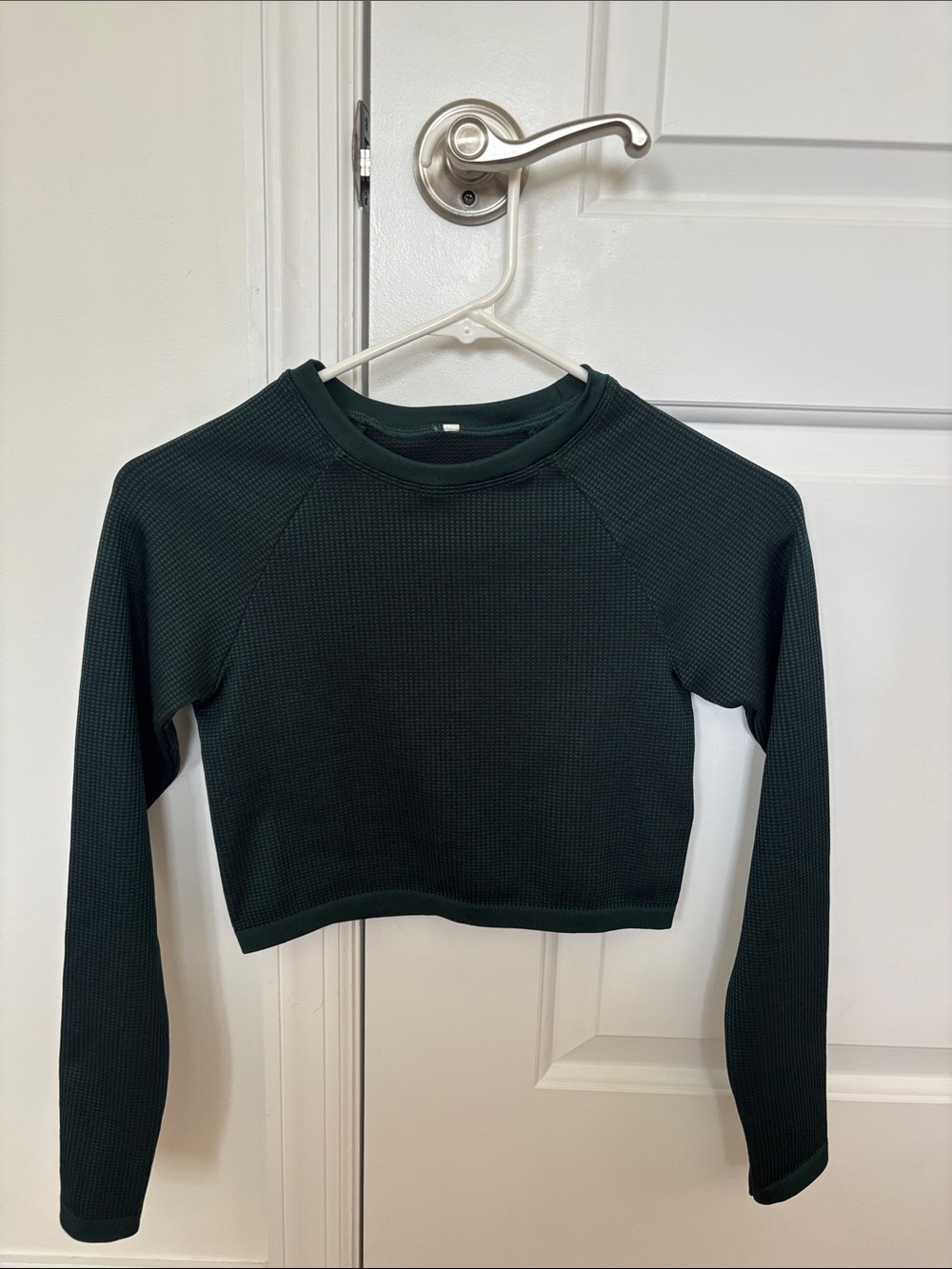 aerie Dark Green Waffle-Knit Long Sleeve Crop Top